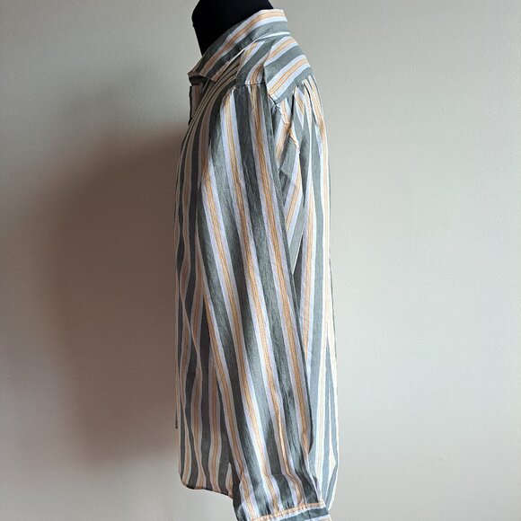 NEW Stenstroms Striped Green Orange Button Down Linen Cotton Dress Shirt Size L - Picture 8 of 16